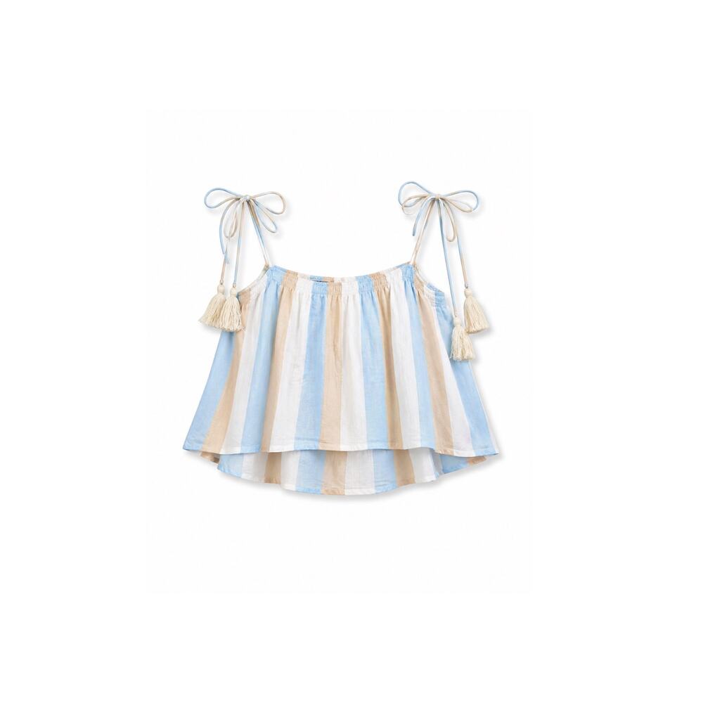 COOLCHANGE Ella Striped Cotton Tassel Oversized Crop Top